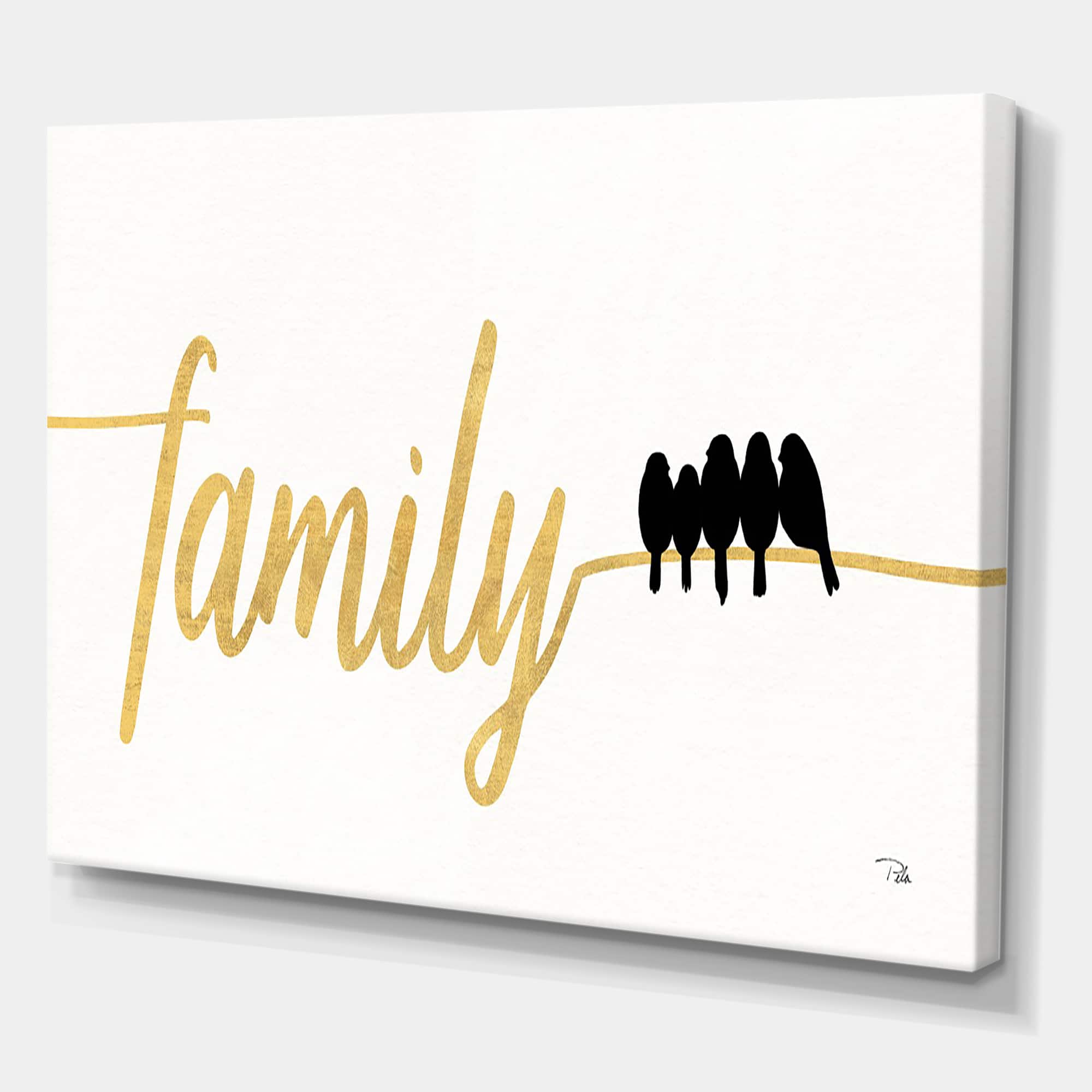 Designart - Family of Birds on Gold Words II